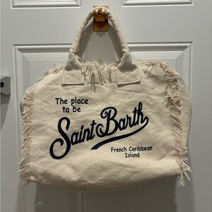 MC2 Saint Barth Cream Tote Bag with Black Text